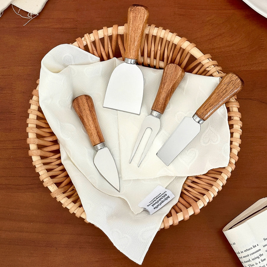 4 Pieces Set Cheese Knives With Wood Handle