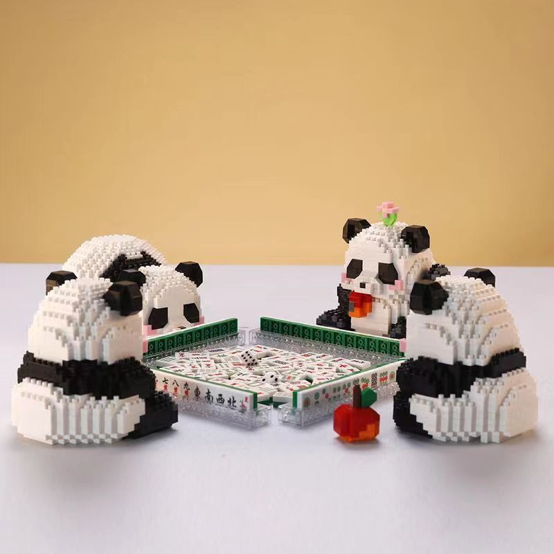 Pandas And Mahjong Building Blocks 4+1 Pcs Set DIY Toys