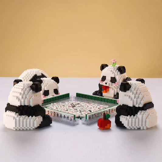 Pandas And Mahjong Building Blocks 4+1 Pcs Set DIY Toys