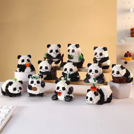 Pandas And Mahjong 12+1 Pcs Building Blocks Set DIY Toys