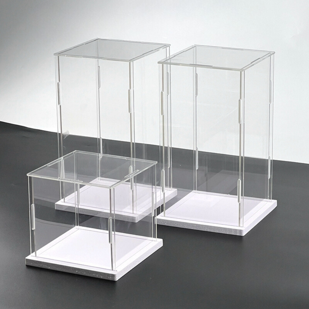 8 inches Tall Self-Assembled Acrylic Display Case With White Base