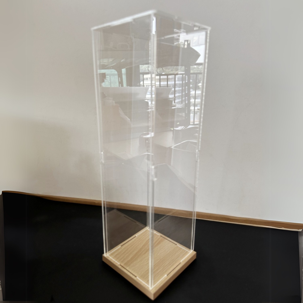 8" Self-Assembled Acrylic Display Box With Wood Base