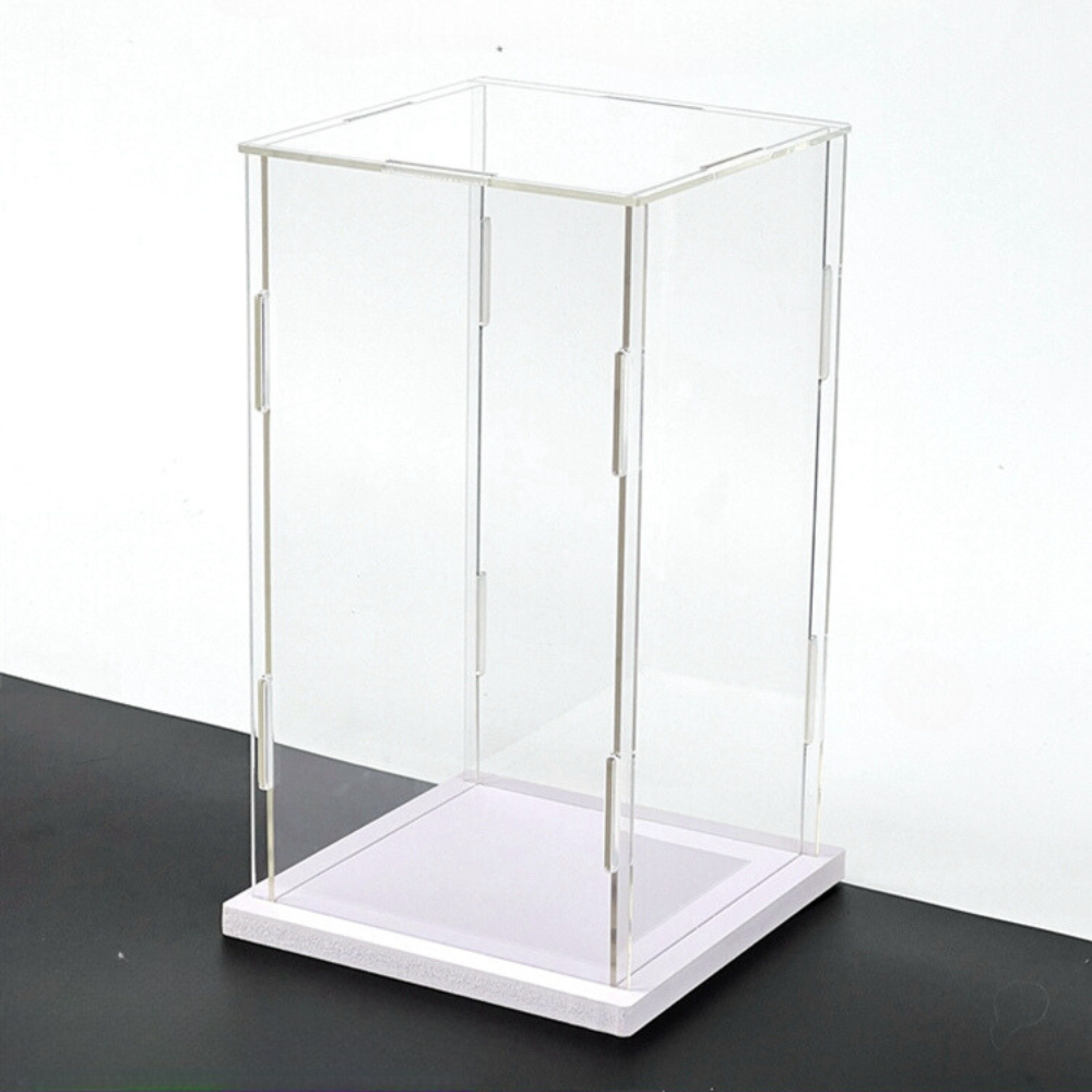 16 inches Tall Self-Assembled Acrylic Display Case With White Base