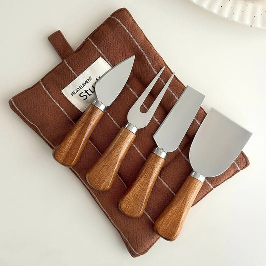 4 Pieces Set Cheese Knives With Wood Handle