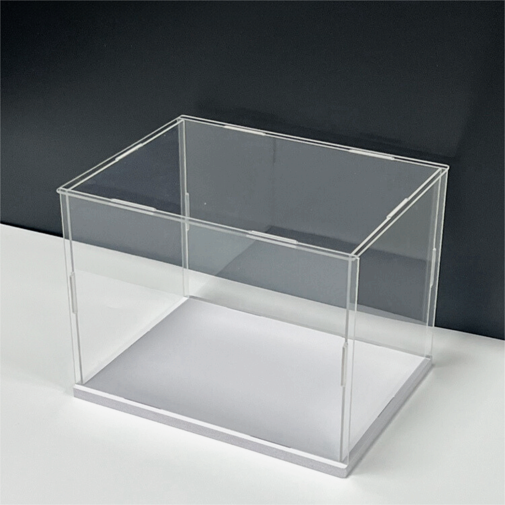 8 inches Tall Self-Assembled Acrylic Display Case With White Base