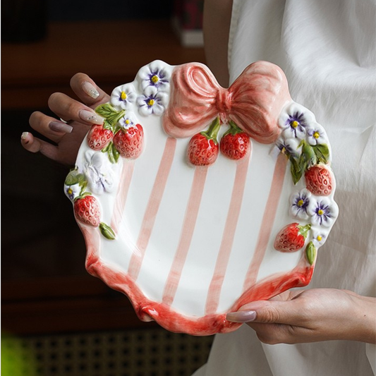 Berry Flower Bow Ceramic Plate