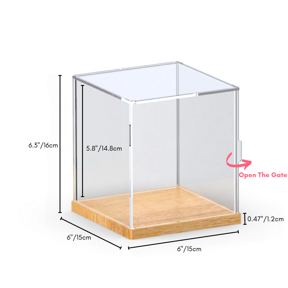 6'' Tall x 6'' Length x 6'' Width Wooden Base Display Case With Side-Open Door