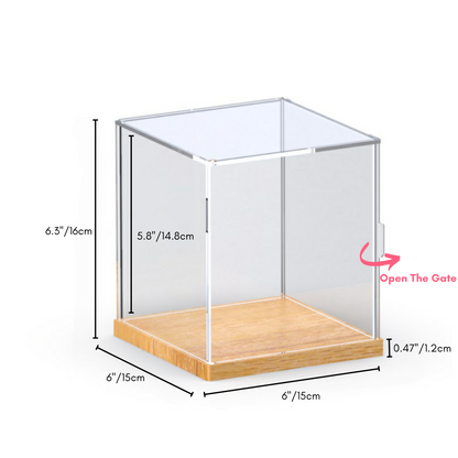 6'' Tall x 6'' Length x 6'' Width Wooden Base Display Case With Side-Open Door