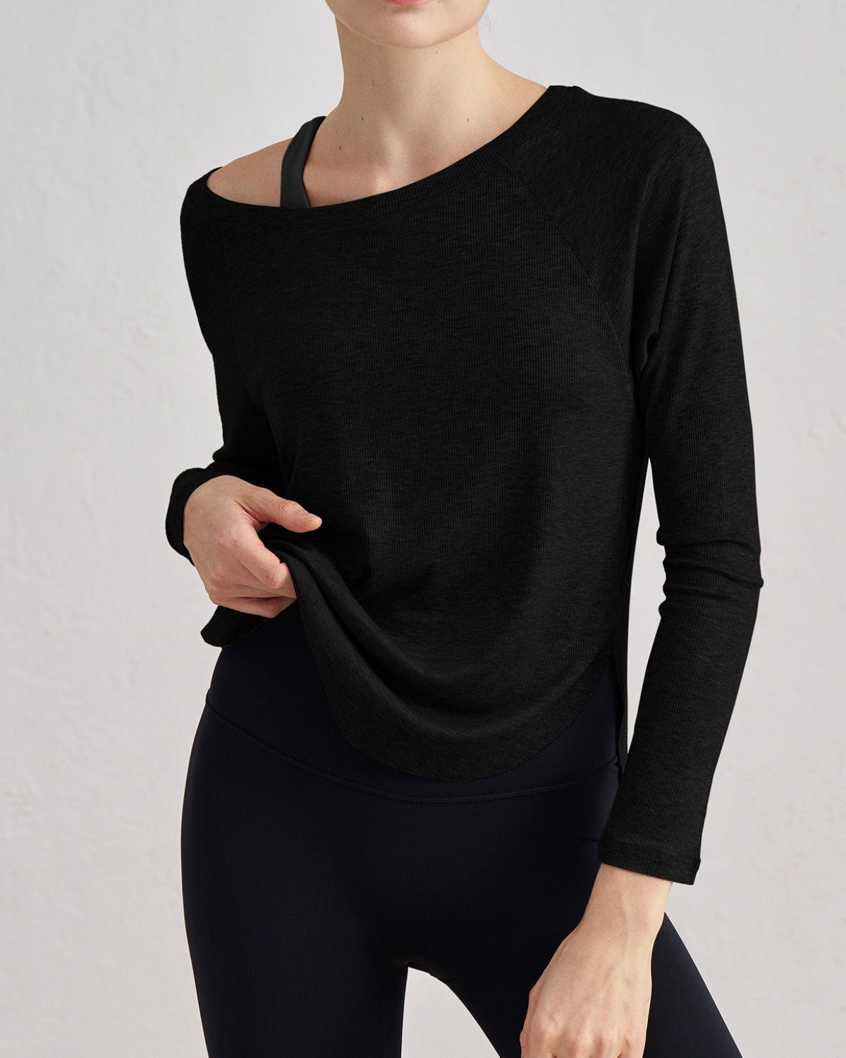Ribbed Long Sleeve Slim Casual Top