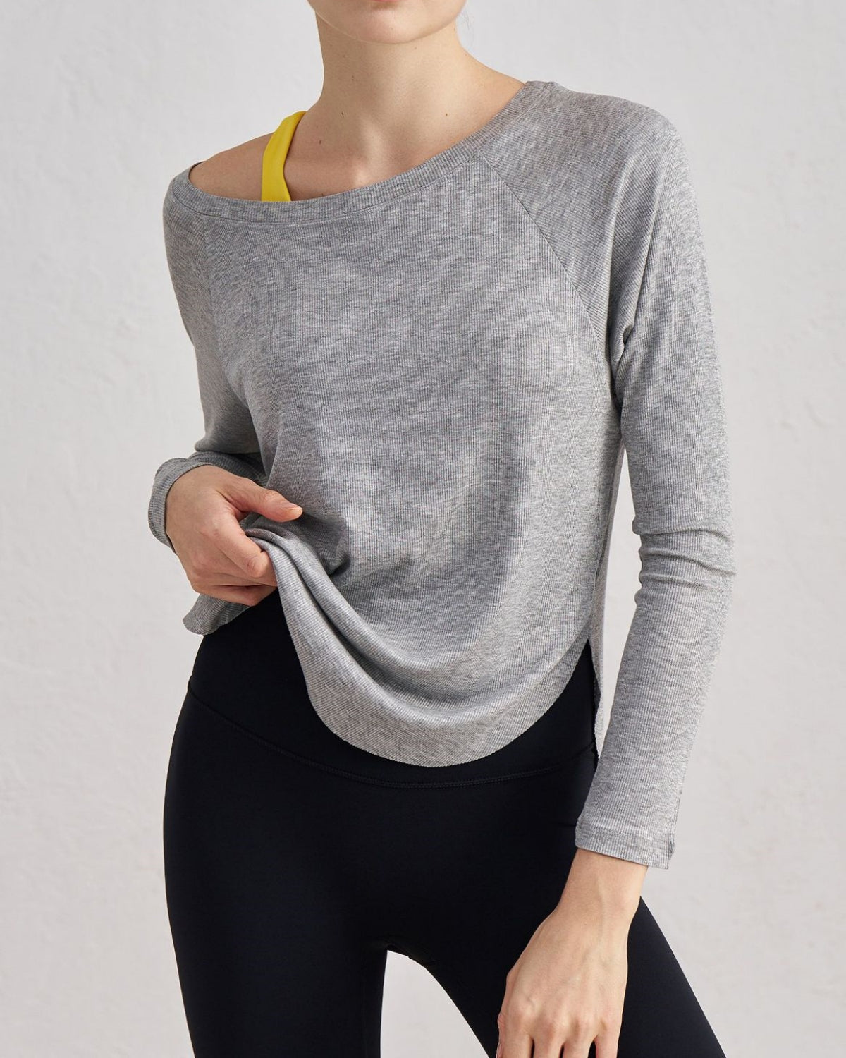Ribbed Long Sleeve Slim Casual Top