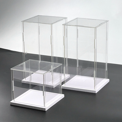 8 inches Tall Self-Assembled Acrylic Display Case With White Base